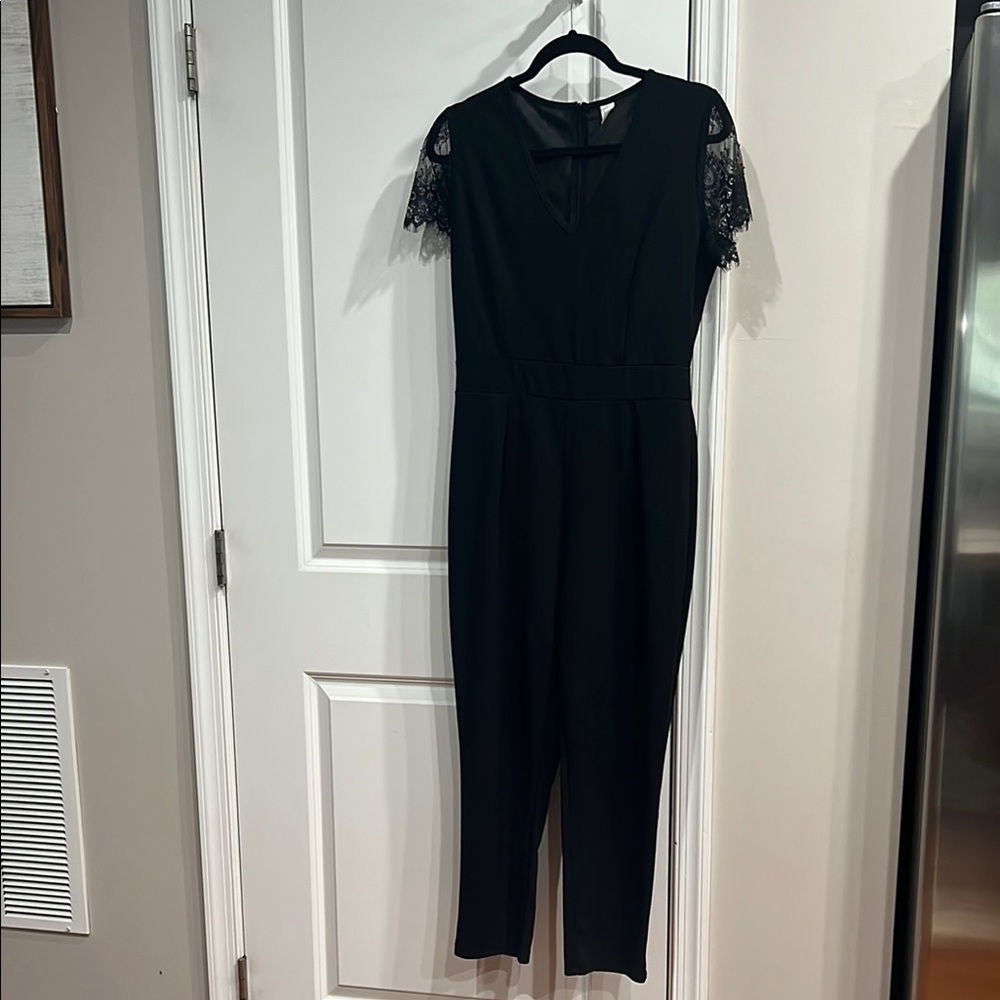 Black Straight Leg Lace Jumpsuit